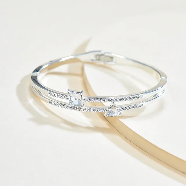 European And American Geometric Square Diamond Bracelet Silver - Shop at LoveMi