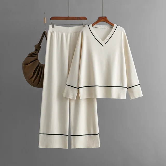 New Loose Casual Sweater Pullover Two piece Dress Of Knitted Sweater Apricot Beige - Shop at LoveMi