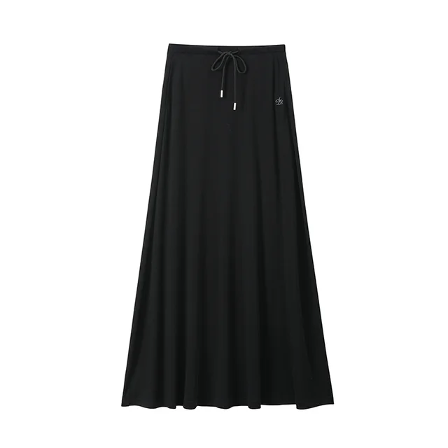 A Line Long Umbrella Skirt Women's Drawstring Leisure Skirt Black - Shop at LoveMi