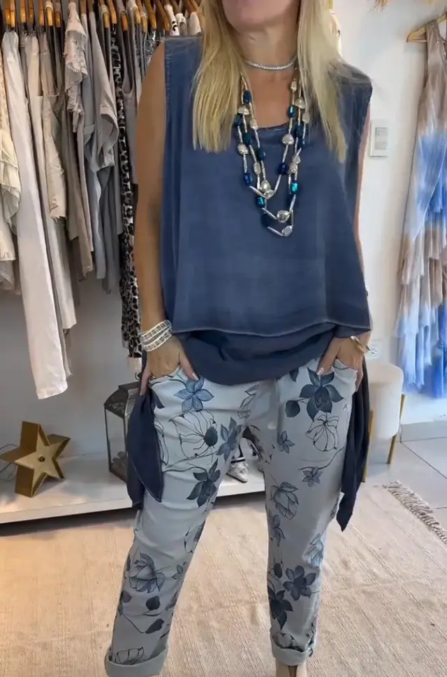 Casual Fashion Tank Top Long Two Piece Set Blue Suit - Shop at LoveMi