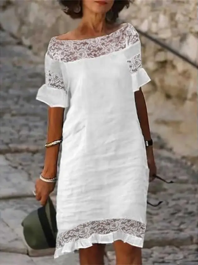 White Lace Ruffled Short Sleeves Hollow Dress 8008 Style - Shop at LoveMi