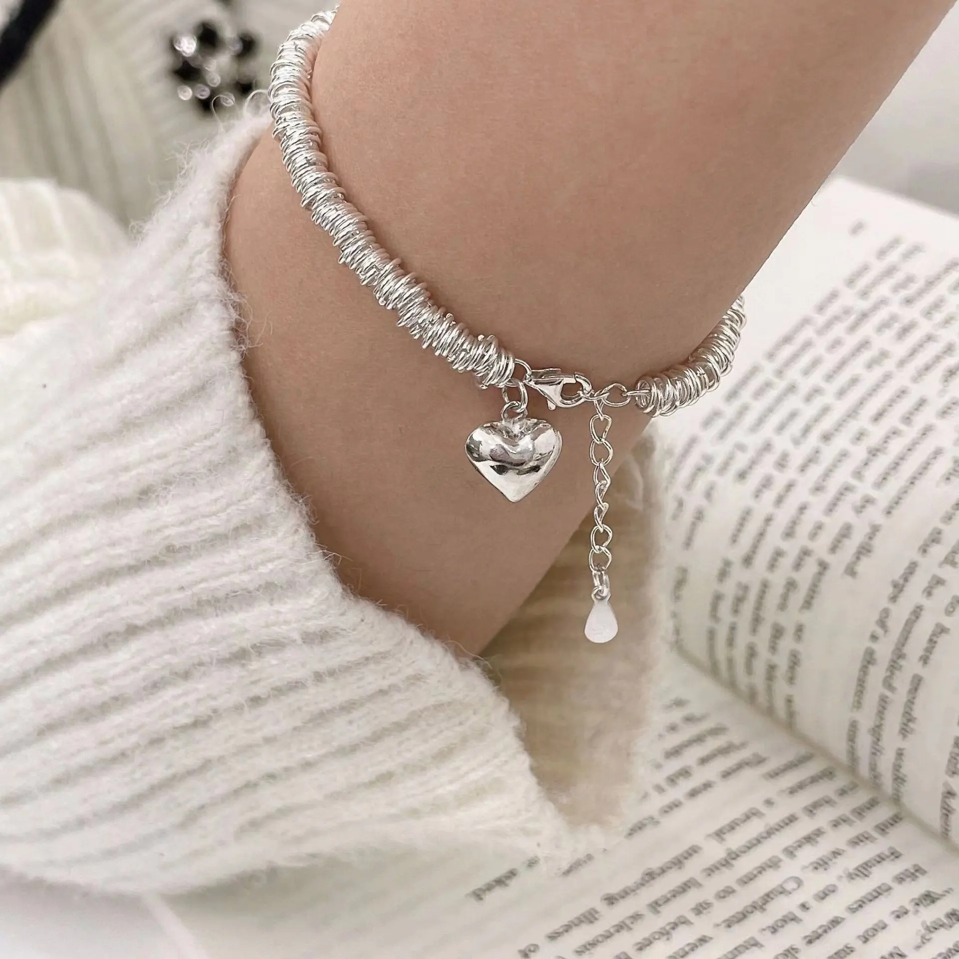 INS Style Niche Design Love Pendant Necklace Ring Beaded Clavicle Chain - Sl0470