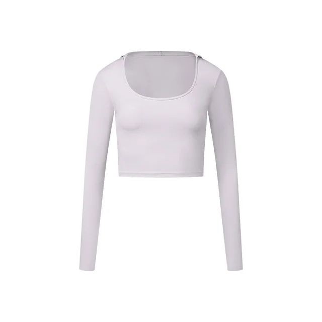 Autumn New Long Sleeve Nude Feel Fabric Sports Top Beech White - Shop at LoveMi