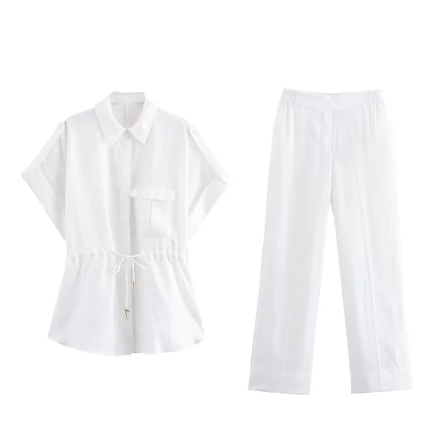 Summer Women's Clothing New Linen Women's Shirt Top Casual High Waist Pants Suit - Shop at LoveMi