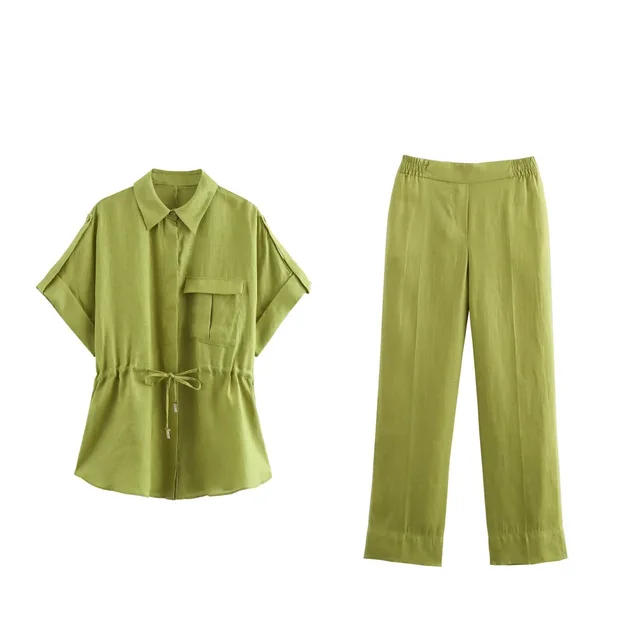 Summer Women's Clothing New Linen Women's Shirt Top Casual High Waist Pants Suit - Shop at LoveMi