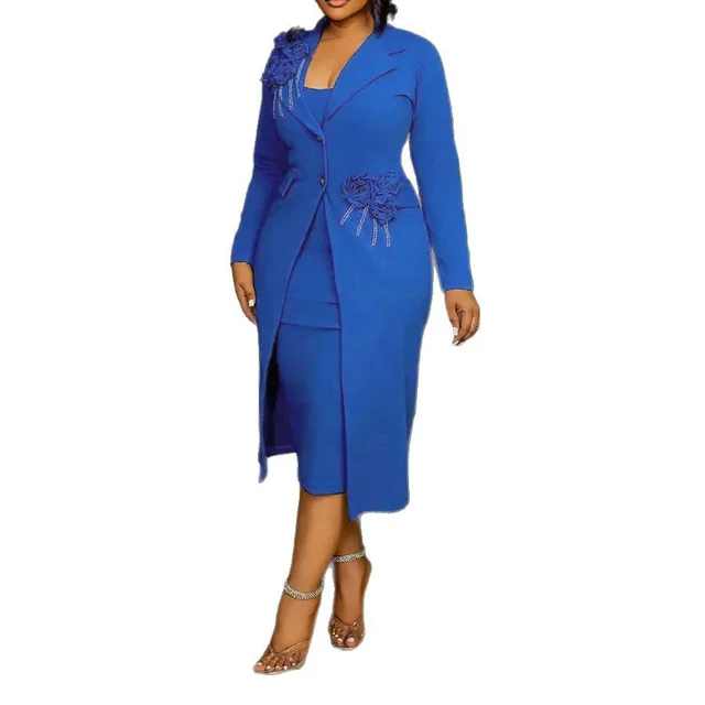 Hip wrapped Suit Jacket Plus Inner Suspender Blue - Shop at LoveMi