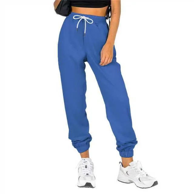 Women's Waist Belt Pocket High Waist Ankle tied Solid Color Casual Pants Lake Blue - Shop at LoveMi