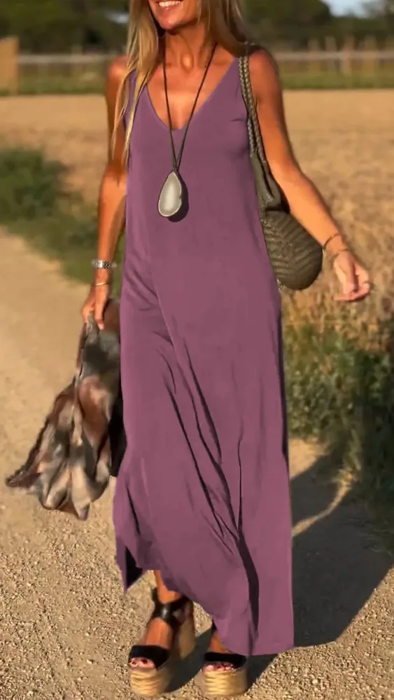 Female Sexy Trend V-neck Strap Dress - Purple - View 1