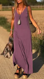 Female Sexy Trend V-neck Strap Dress - Purple