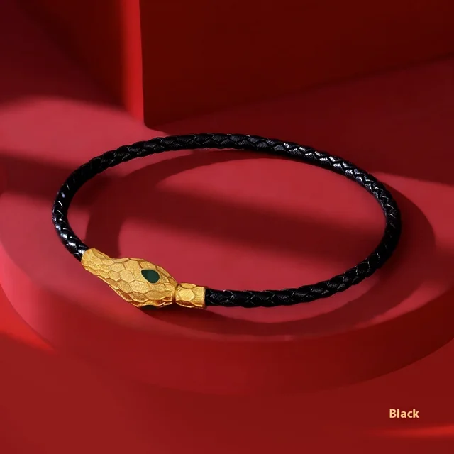 Snake Year Red Rope Weaving Transport Bead Bracelet Black Matte Leather Rope 3.0Mm - Shop at LoveMi