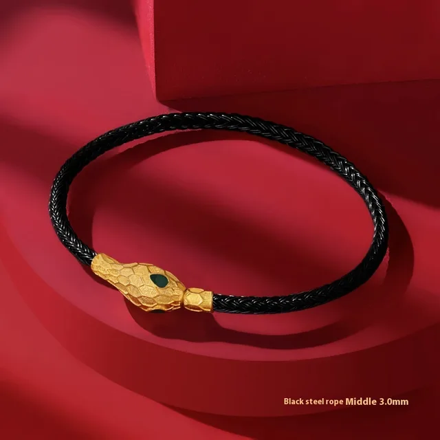 Snake Year Red Rope Weaving Transport Bead Bracelet Black Matte Steel Rope 3.0Mm - Shop at LoveMi