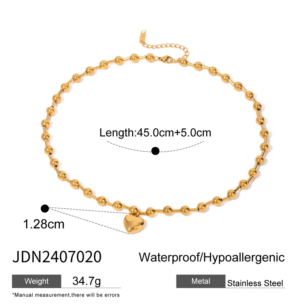 Stainless Steel Beaded Love Necklace 18k Golden Clavicle Chain Jdn2407020 - Shop at LoveMi