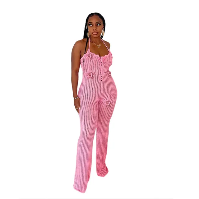 Knitted Hollow Backless Bodysuit Women Pink - Shop at LoveMi