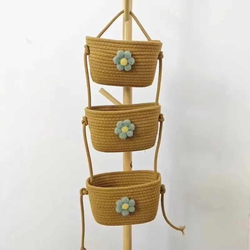 Wall-mounted Storage Basket Dormitory Room Storage Rack - Three Layers Green Flower