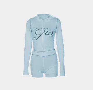 Women's Sexy Open Collar Polyester Long-sleeve Suit - Blue Short Style