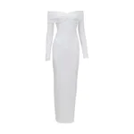 European And American Solid Color French Style Off-shoulder Tube Top Long Sleeve Dress Women - White