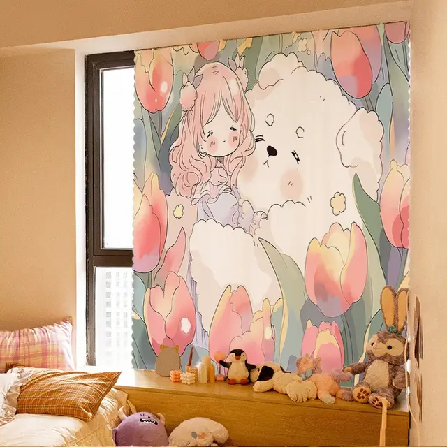 Nordic Ins Bedroom Dorm Household Simple Velcro Curtain Paste Punch free Shading Stock Clearance Cloth Big White Hug Of Flowers - Shop at LoveMi
