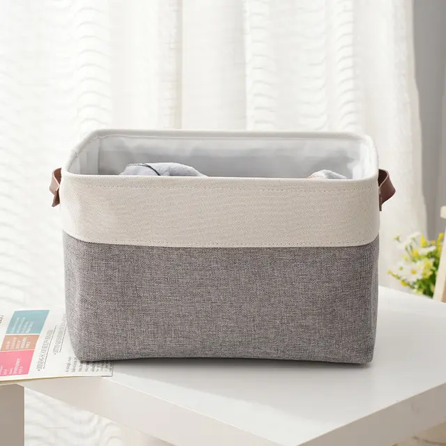 Cotton And Linen Thickened Storage Basket Clothes Socks Book Storing Storage Box Gray And White - Shop at LoveMi