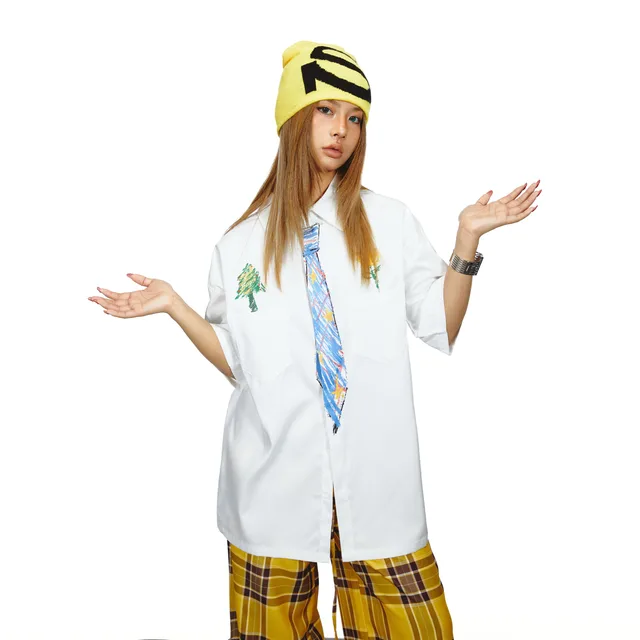 Japanese Fashion Brand Funnny And Creative Hand painted Tie Design Men And Women Loose Shirt Colored Tie - Shop at LoveMi