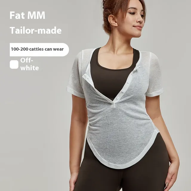 Plus Size Yoga Wear Blouse Short Sleeve Waist controlled Beige - Shop at LoveMi
