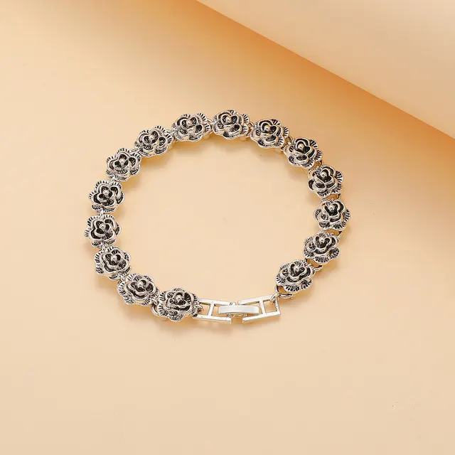 European And American Fashion Retro Camellia One Bracelet Rose Jewelry Antique Silver - Shop at LoveMi