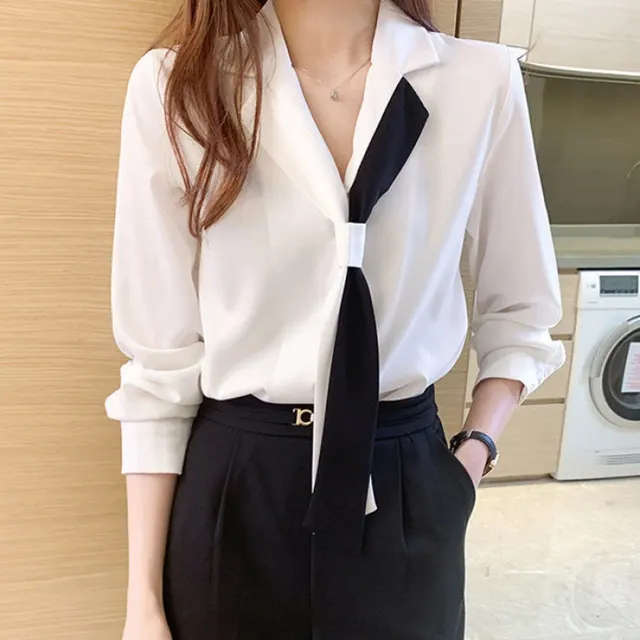 Women's Design Sense Niche Suit Collar Chiffon White Shirt White - Shop at LoveMi