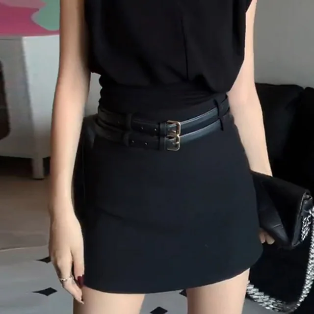 Goddess Temperament Sleeveless V neck Shirt Skirt Two piece Suit Skirt With 2 Belts - Shop at LoveMi