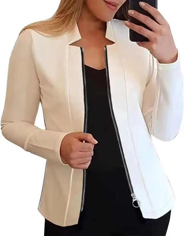 Solid Color Long sleeve Zipper Suit Top White - Shop at LoveMi