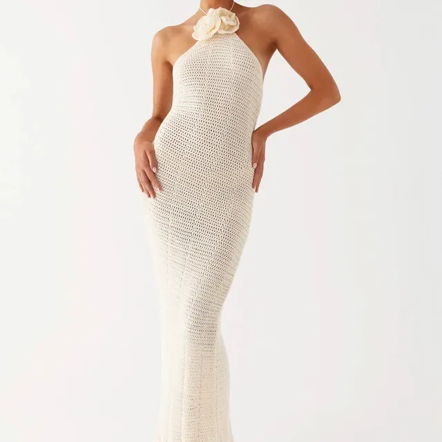 Women's Solid Color Knitted Crocheted Beach Bikini Swimsuit Blouse Sun proof Set Apricot Dress - Shop at LoveMi