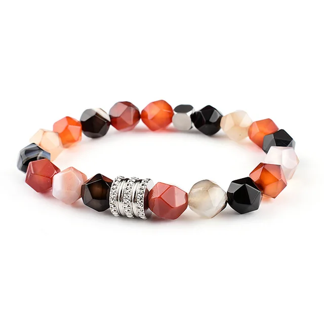 Stainless Steel Lucky Men's Beaded Bracelet 10Mm Mixed Color Agate Cut - Shop at LoveMi
