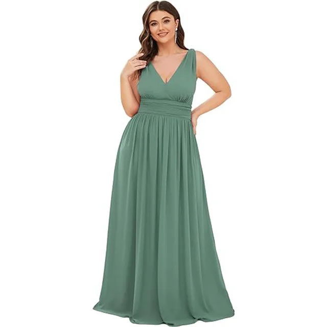 Extra Large V neck Bridesmaid Evening Party High Waist Dress Blue Green - Shop at LoveMi