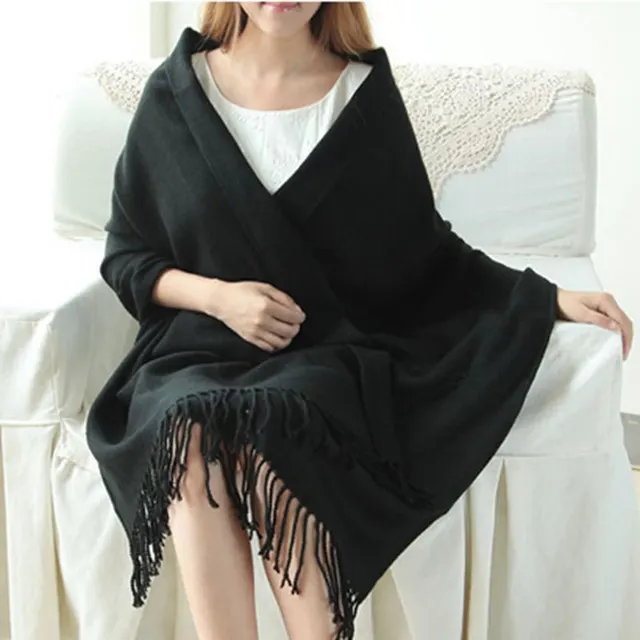 Women's Cashmere like Plaid Scarf Fashionable Warm Black - Shop at LoveMi