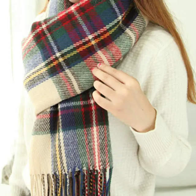 Women's Cashmere like Plaid Scarf Fashionable Warm New Rice Color Plaid - Shop at LoveMi