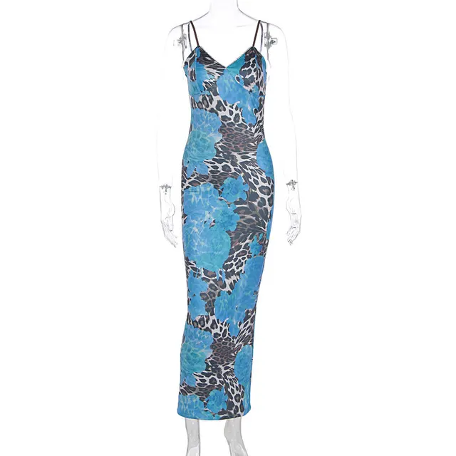 Slim fit Contrast Colors Backless Sling Dress Blue - Shop at LoveMi