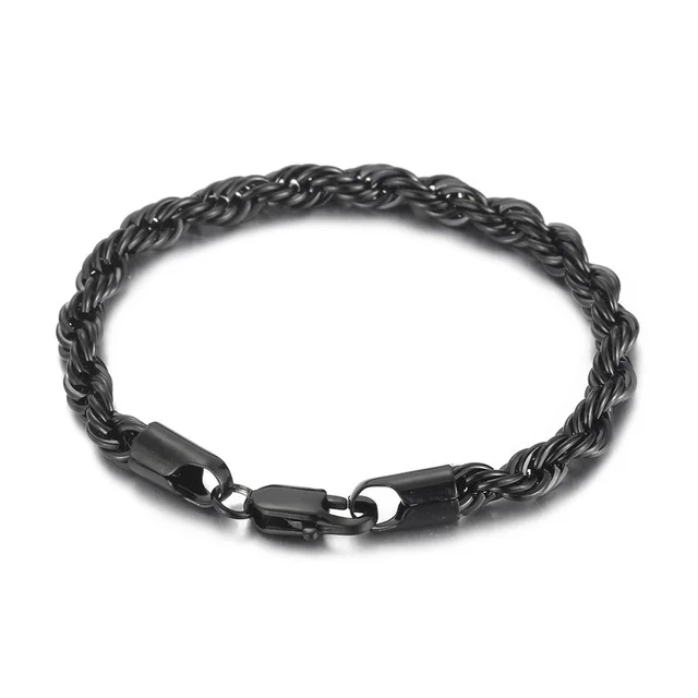Fashion Simple Men's Japanese Buckle Hemp Flowers Chain Twisted String Chain Bracelet Black 6Mm - Shop at LoveMi
