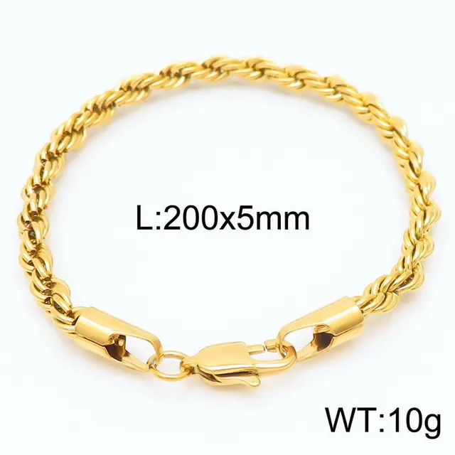 Fashion Simple Men's Japanese Buckle Hemp Flowers Chain Twisted String Chain Bracelet Golden 5Mm - Shop at LoveMi