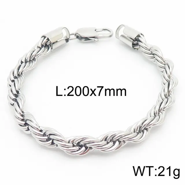 Fashion Simple Men's Japanese Buckle Hemp Flowers Chain Twisted String Chain Bracelet Steel Color 7Mm - Shop at LoveMi