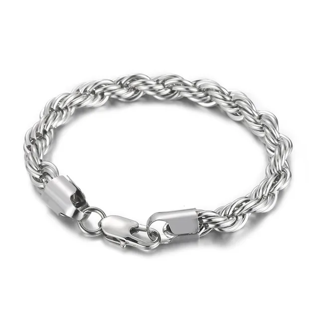 Fashion Simple Men's Japanese Buckle Hemp Flowers Chain Twisted String Chain Bracelet Steel Color 8Mm - Shop at LoveMi