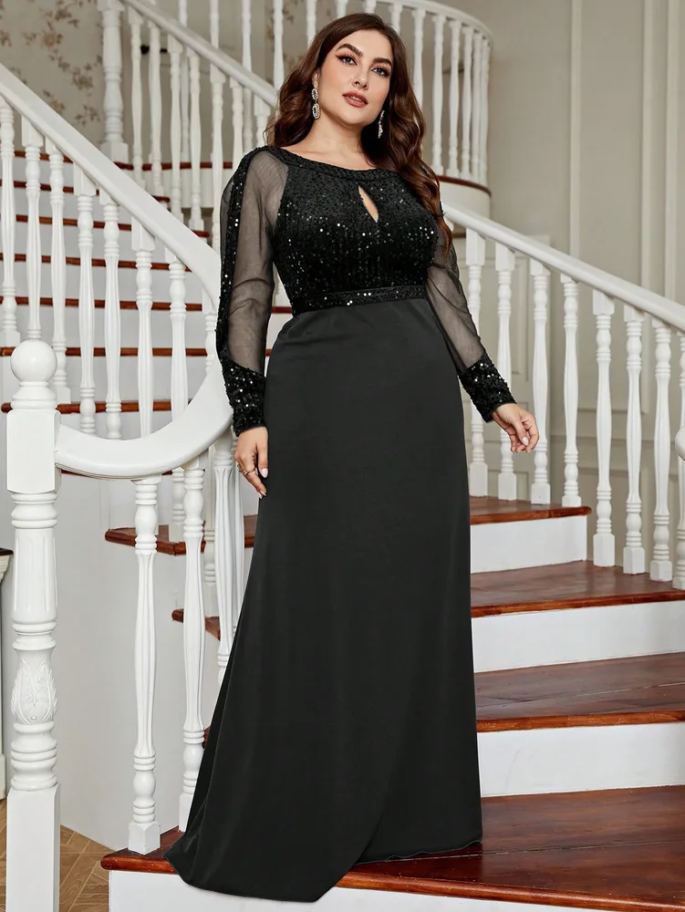 Plus Size Slim Fit Dress Party Gathering Banquet - Black