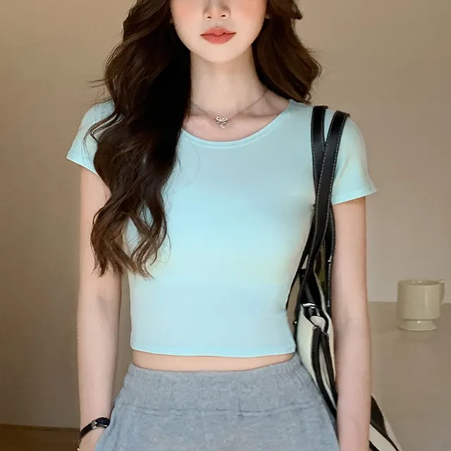 Simple Casual All match Short T shirt For Women Blue - Shop at LoveMi