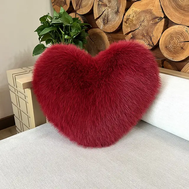Fox Fur Light Luxury Leather Love Plush Pillow Wine Red - Shop at LoveMi