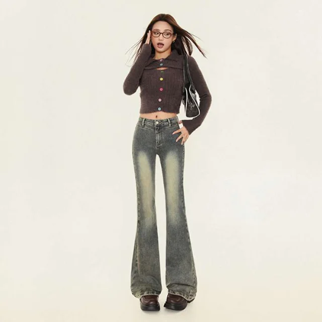 Slimming Elastic Slightly Denim Pants Retro Blue Trousers - Shop at LoveMi