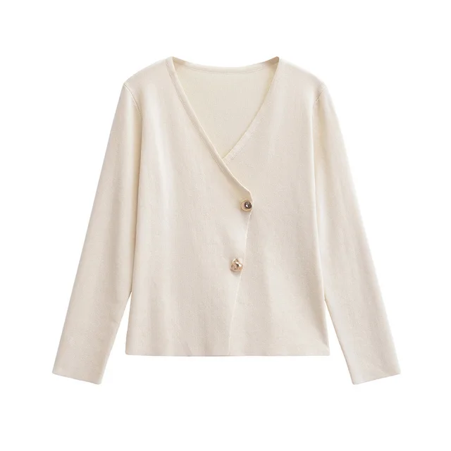 Asymmetric Long Sleeve Knitted Coat Milky White - Shop at LoveMi