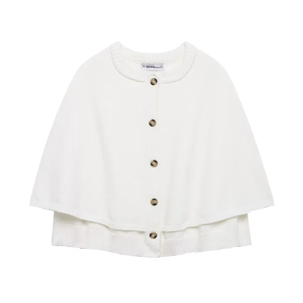 Round Neck Loose Slimming Solid Color Knitted Shawl White - Shop at LoveMi