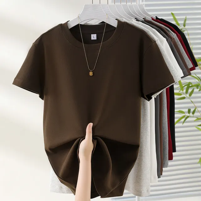 Women's All match Fashion Thread Short sleeved T shirt Brown - Shop at LoveMi