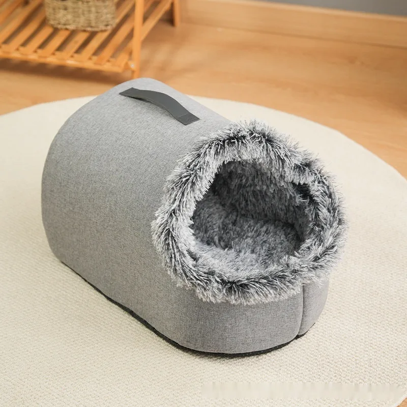 Thickened Plush Winter Pet Closed Portable Warm Multifunctional Nest - Gray - View 1