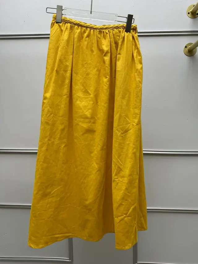 Summer New Elegant Sleeveless Round Neck Linen Blended Vest Woven Waist Skirt Yellow Skirt - Shop at LoveMi
