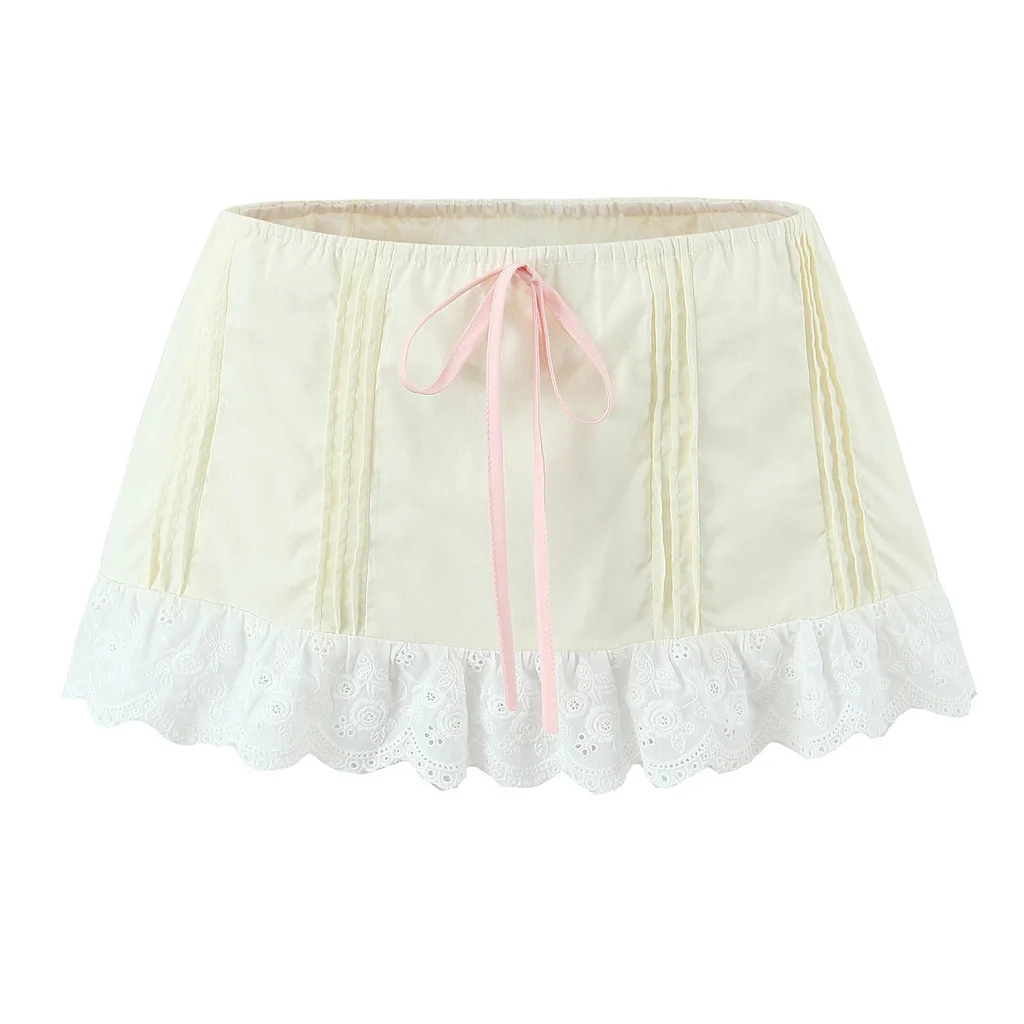 French V-neck Sexy Backless Mini Top With Low Waist And Mini Skirt - Beige Skirt