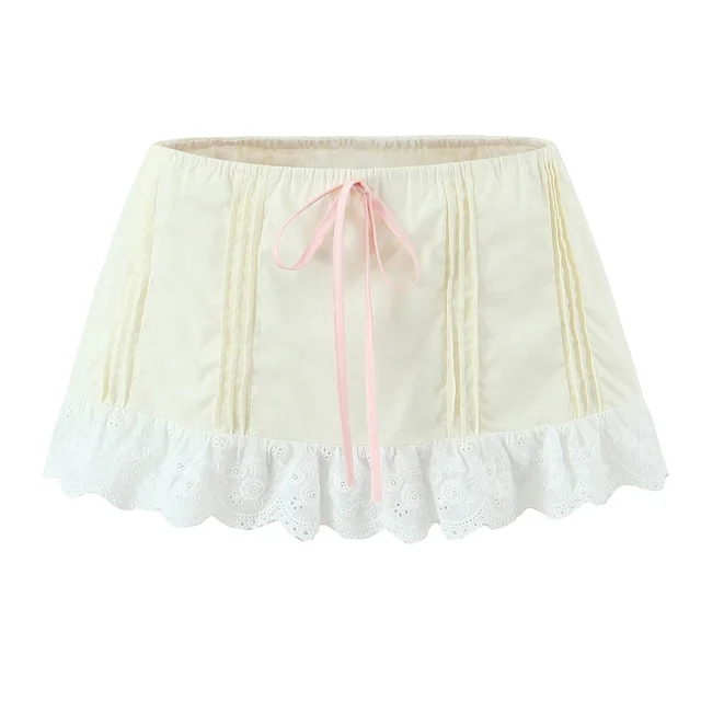 French V neck Sexy Backless Mini Top With Low Waist And Mini Skirt Beige Skirt - Shop at LoveMi