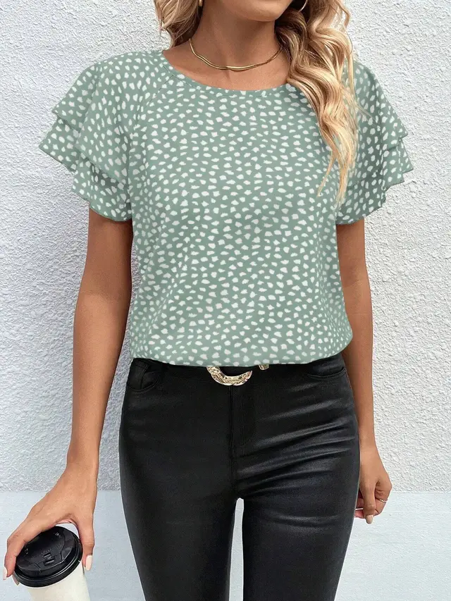 Spring And Summer New Fashion Print Top Light Green - Shop at LoveMi